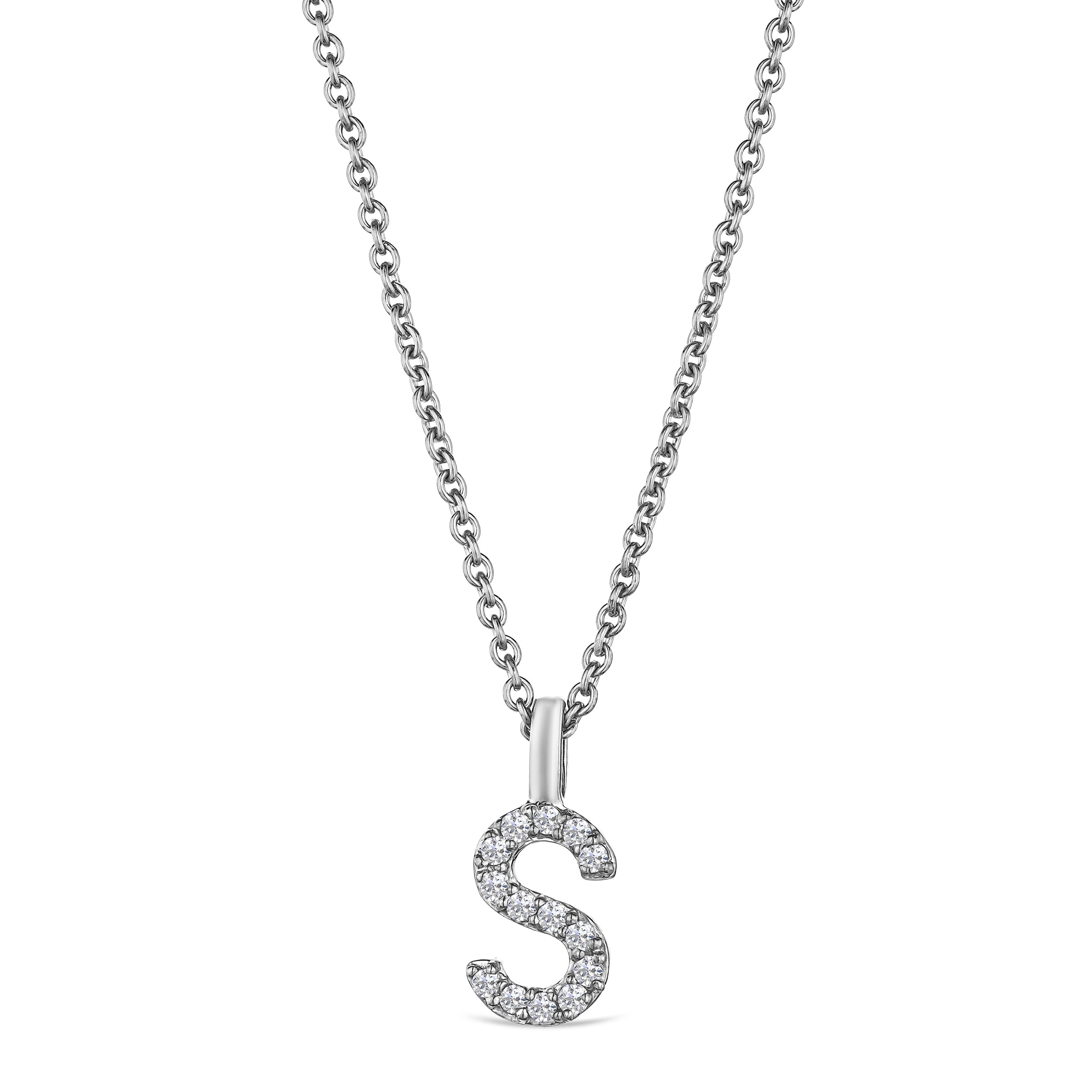 Love Letter Initial S Lab Diamond Necklace set in 9K White Gold